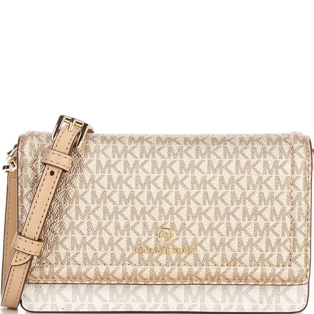 NWT•Michael Kors Metallic Signature Logo Jet Set Charm Small Crossbody Bag